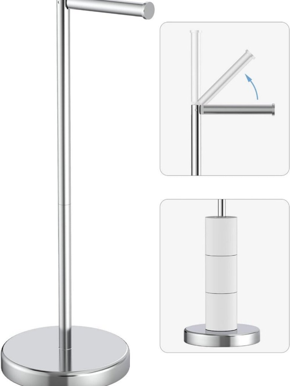 Freestanding Chrome Toilet Paper Holder Stand - Stylish Bathroom Tissue